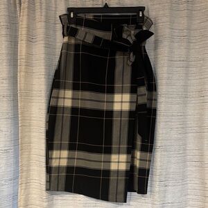 H&M Plaid Black and Gray Wrap Pencil Skirt with Tie Belt
